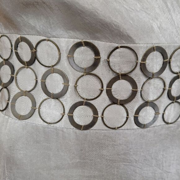 Ellen Tracy Champagne Satin Plunging Cowl Neckline Cap Sleeves Midi Sheath Dress - Picture 3 of 10